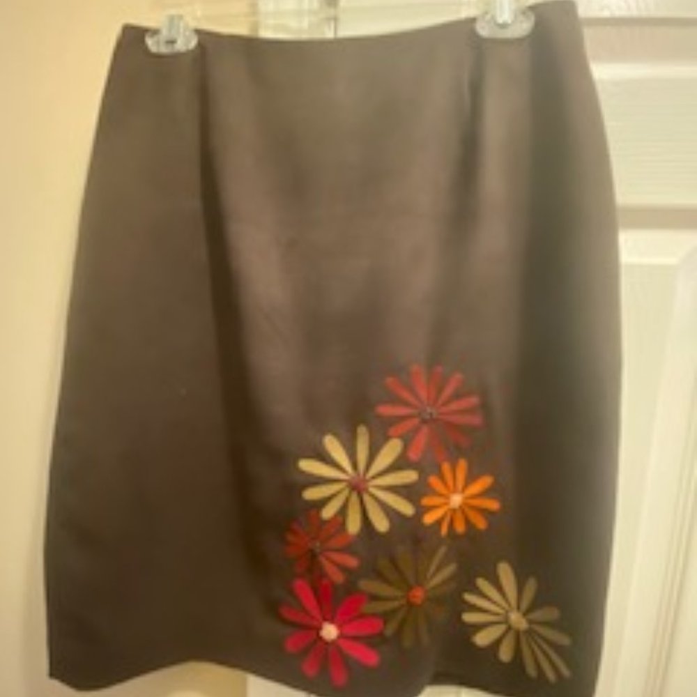 Alfani Brown Skirt with Embroidered & Beaded Flowers